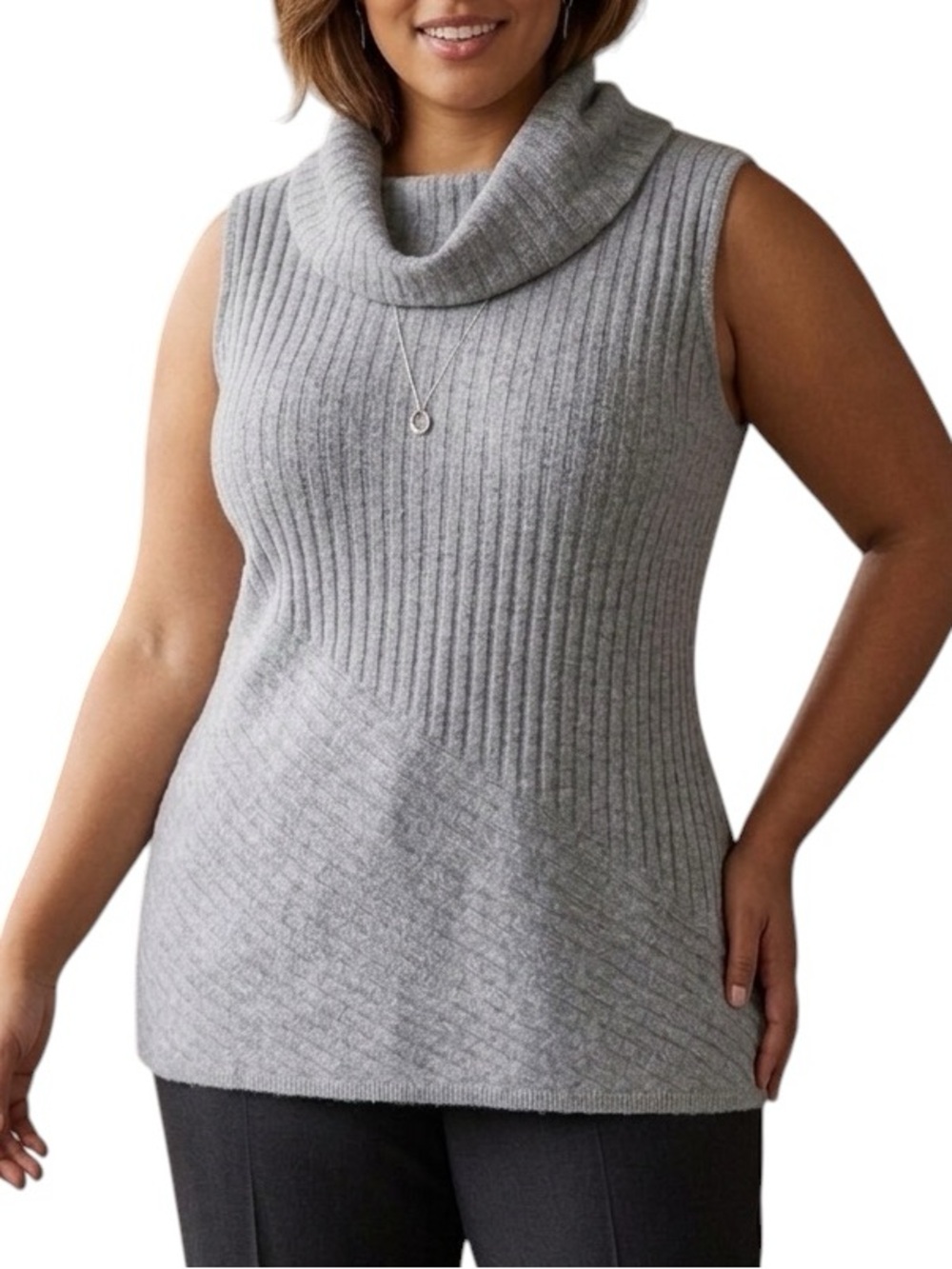 Time & Tru Cowl Neck Ribbed Knit Top Plus Size XXL Business Casual
